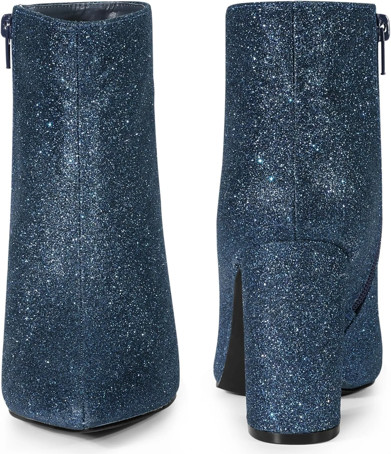 Perphy Glitter Pointed Toe Chunky Heels Sparkly Booties Ankle Boots for Women