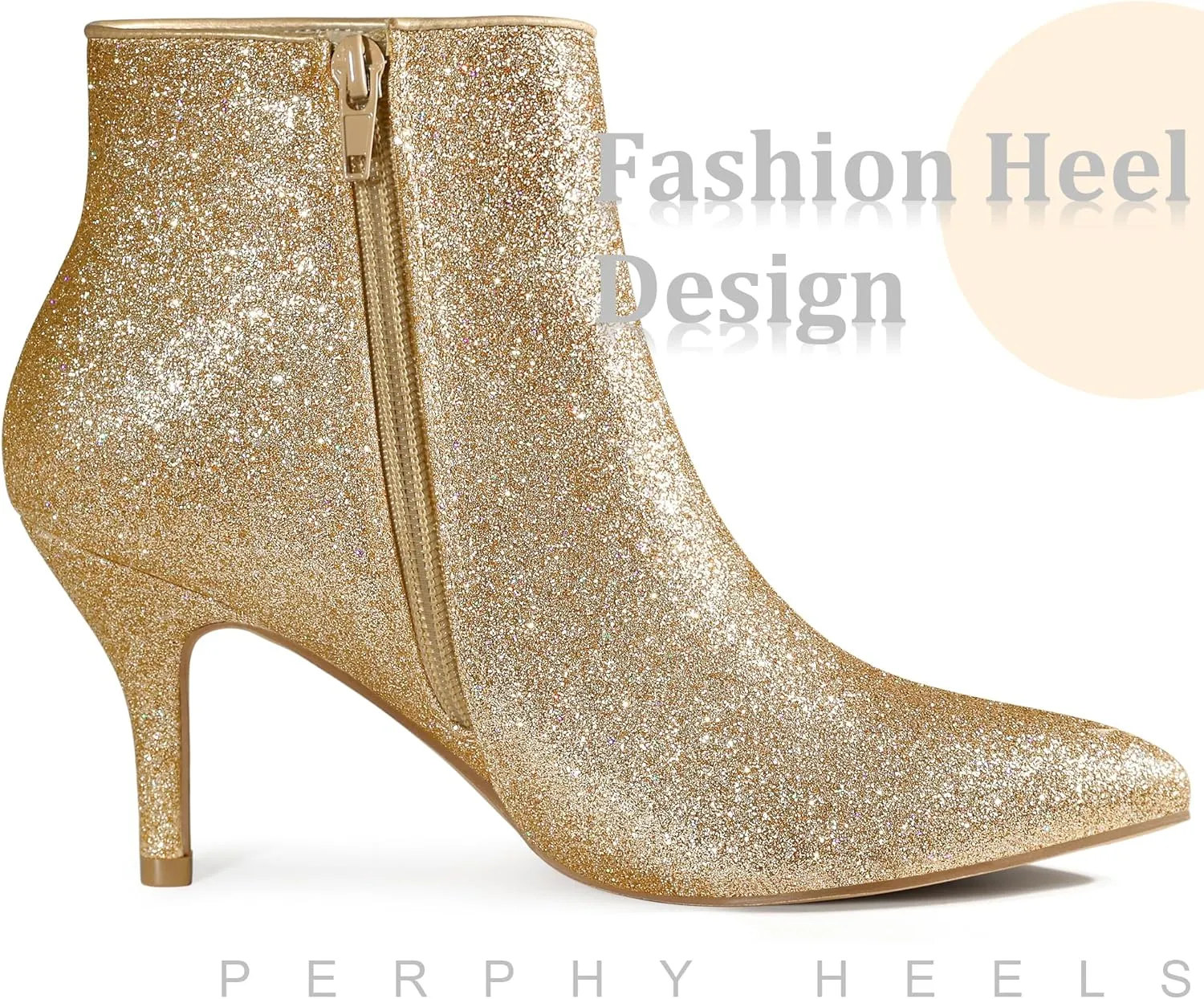 Perphy Glitter Sequin Pointed Toe Stiletto Heel Ankle Boots for Women