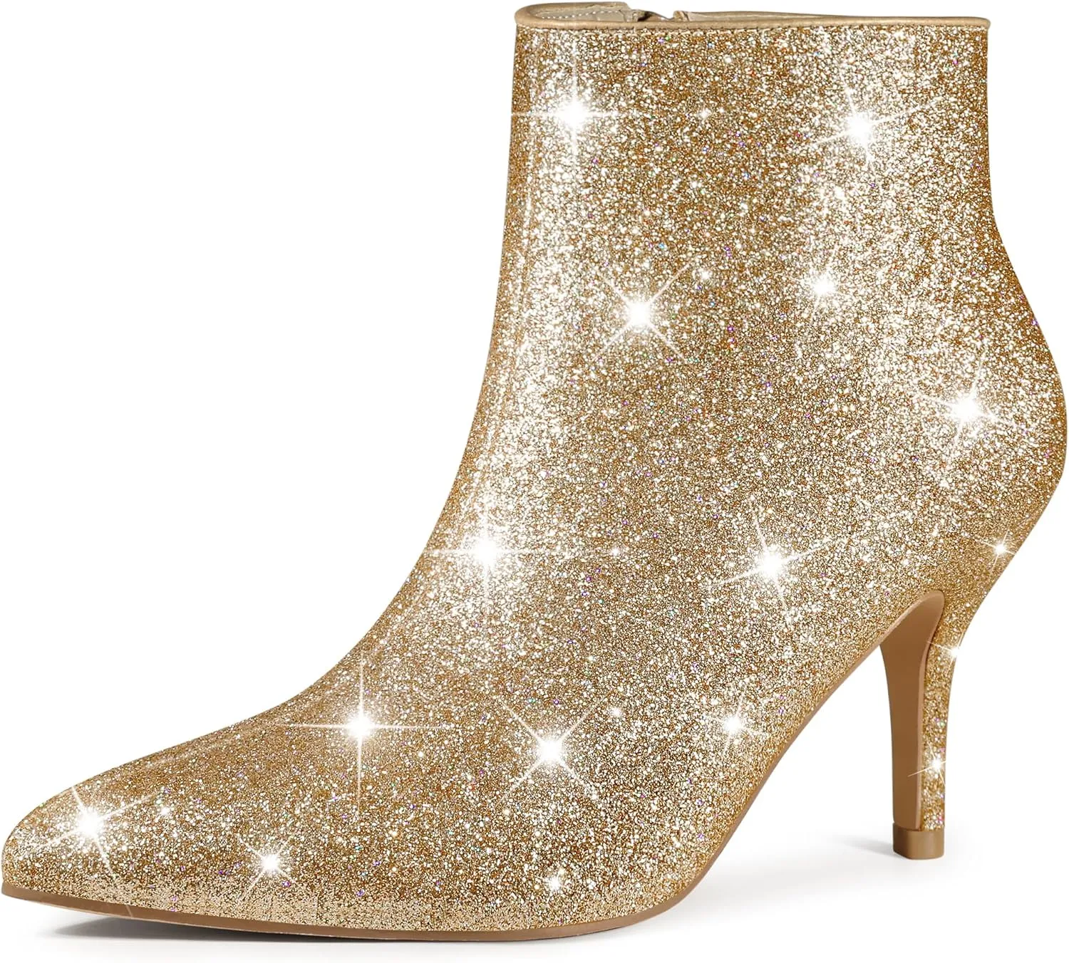 Perphy Glitter Sequin Pointed Toe Stiletto Heel Ankle Boots for Women
