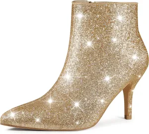 Perphy Glitter Sequin Pointed Toe Stiletto Heel Ankle Boots for Women