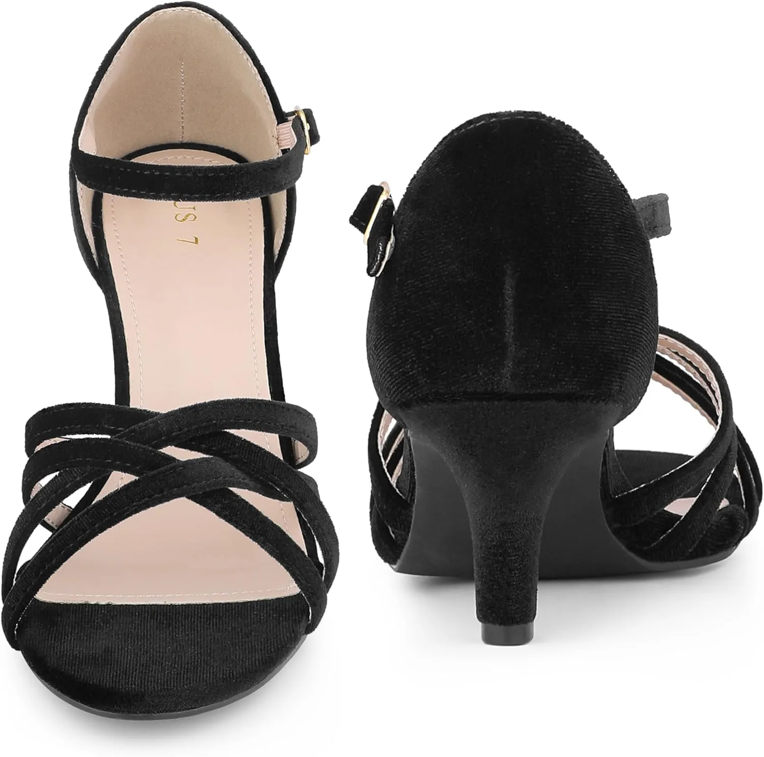 Perphy Kitten Heels Sandals Velvet Strappy Heeled Dance Shoes for Women