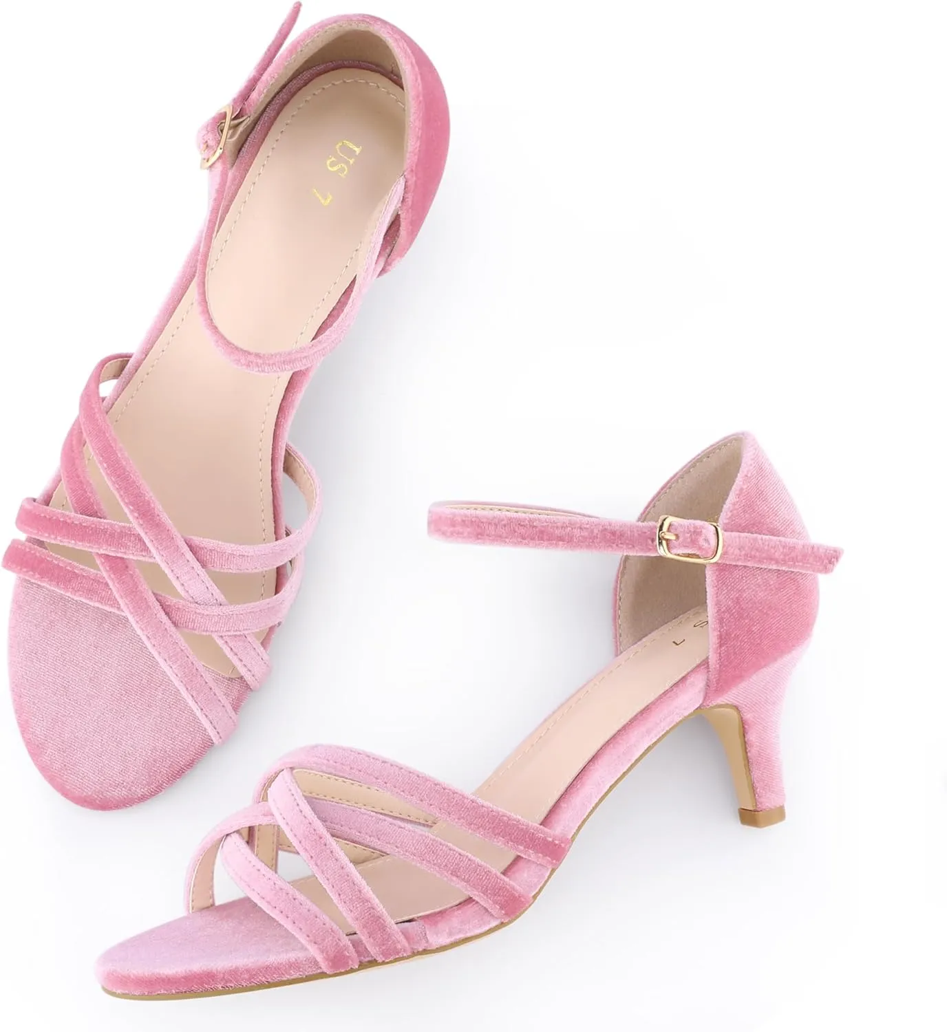 Perphy Kitten Heels Sandals Velvet Strappy Heeled Dance Shoes for Women