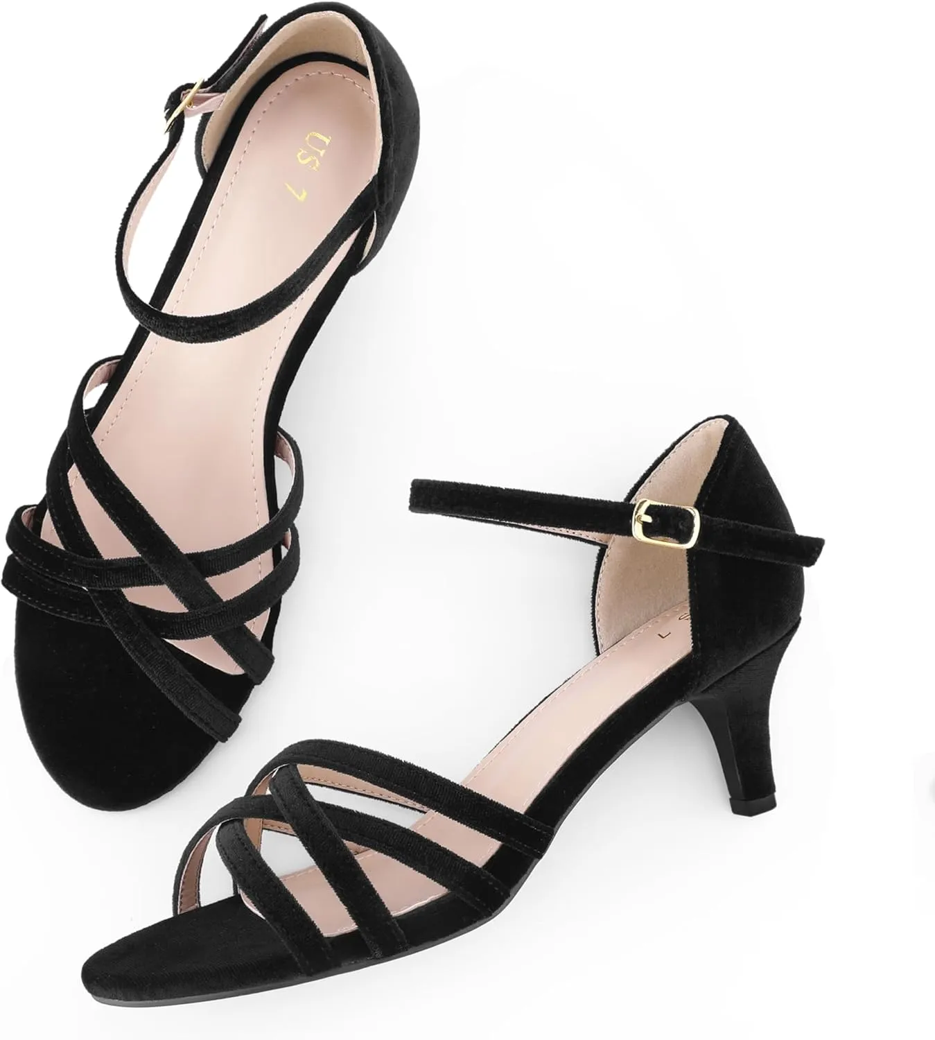 Perphy Kitten Heels Sandals Velvet Strappy Heeled Dance Shoes for Women