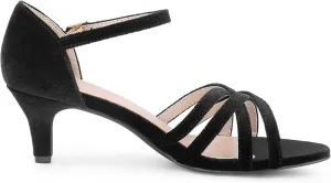 Perphy Kitten Heels Sandals Velvet Strappy Heeled Dance Shoes for Women