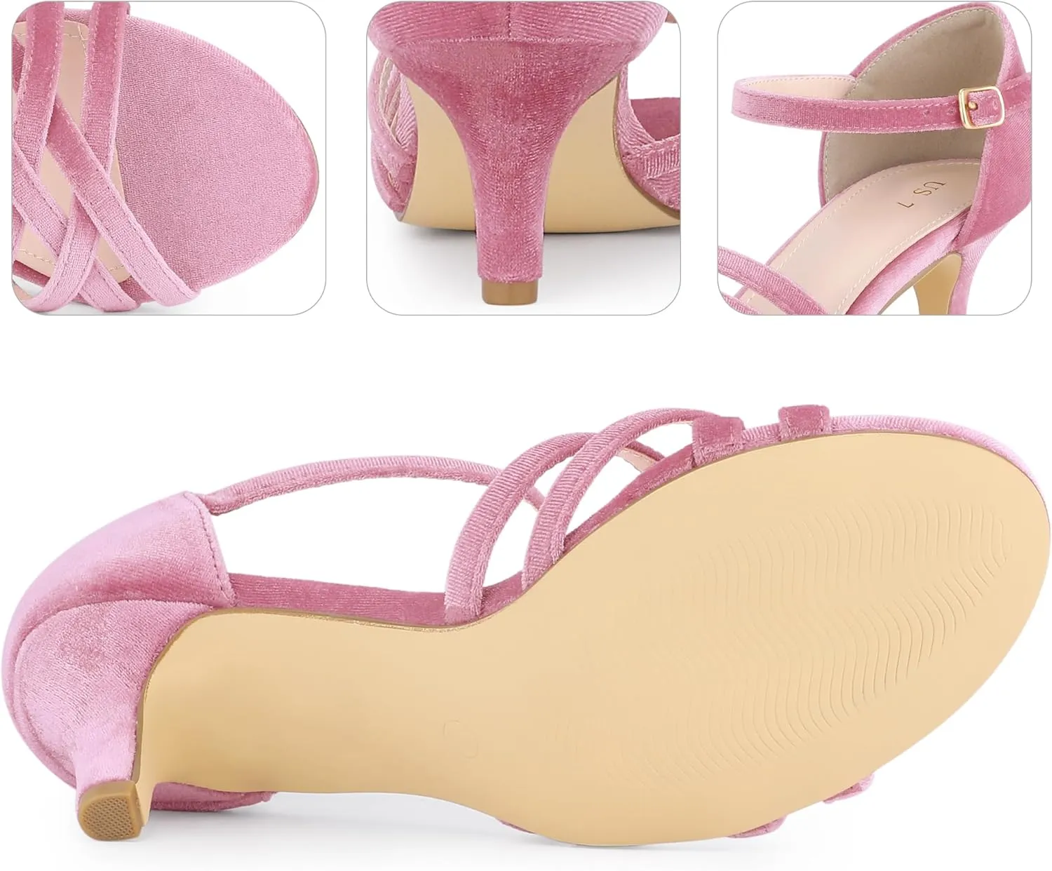 Perphy Kitten Heels Sandals Velvet Strappy Heeled Dance Shoes for Women