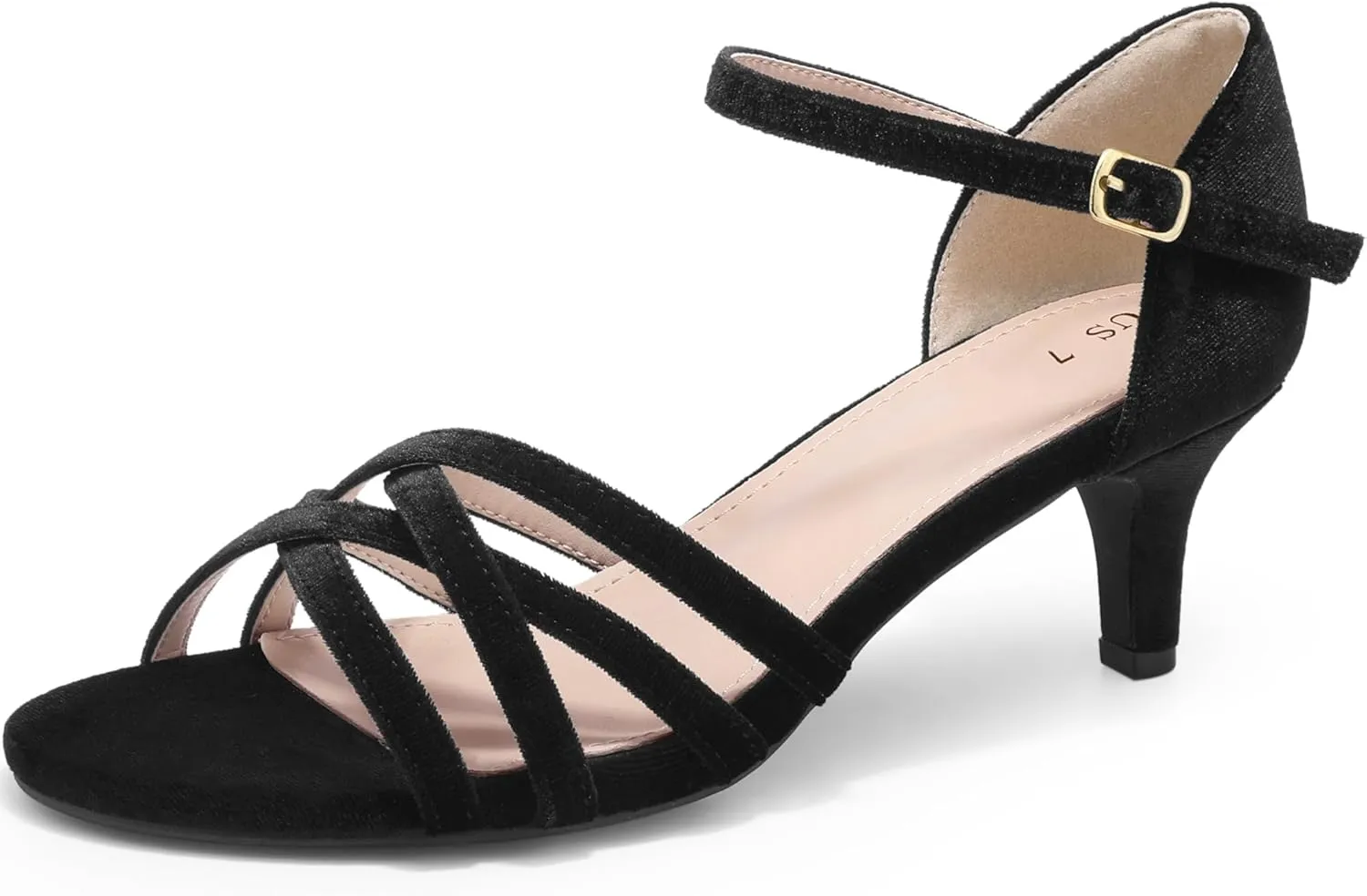 Perphy Kitten Heels Sandals Velvet Strappy Heeled Dance Shoes for Women