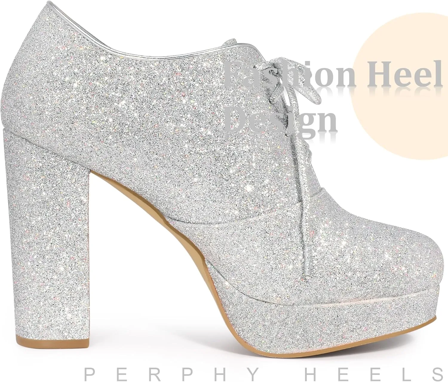 Perphy Lace up Chunky Heel Platform Glitter Ankle Booties for Women
