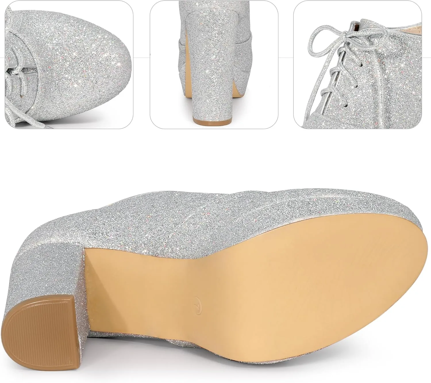 Perphy Lace up Chunky Heel Platform Glitter Ankle Booties for Women