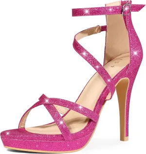 Perphy Platform Glitter Strappy Stiletto Heels Sandals for Women