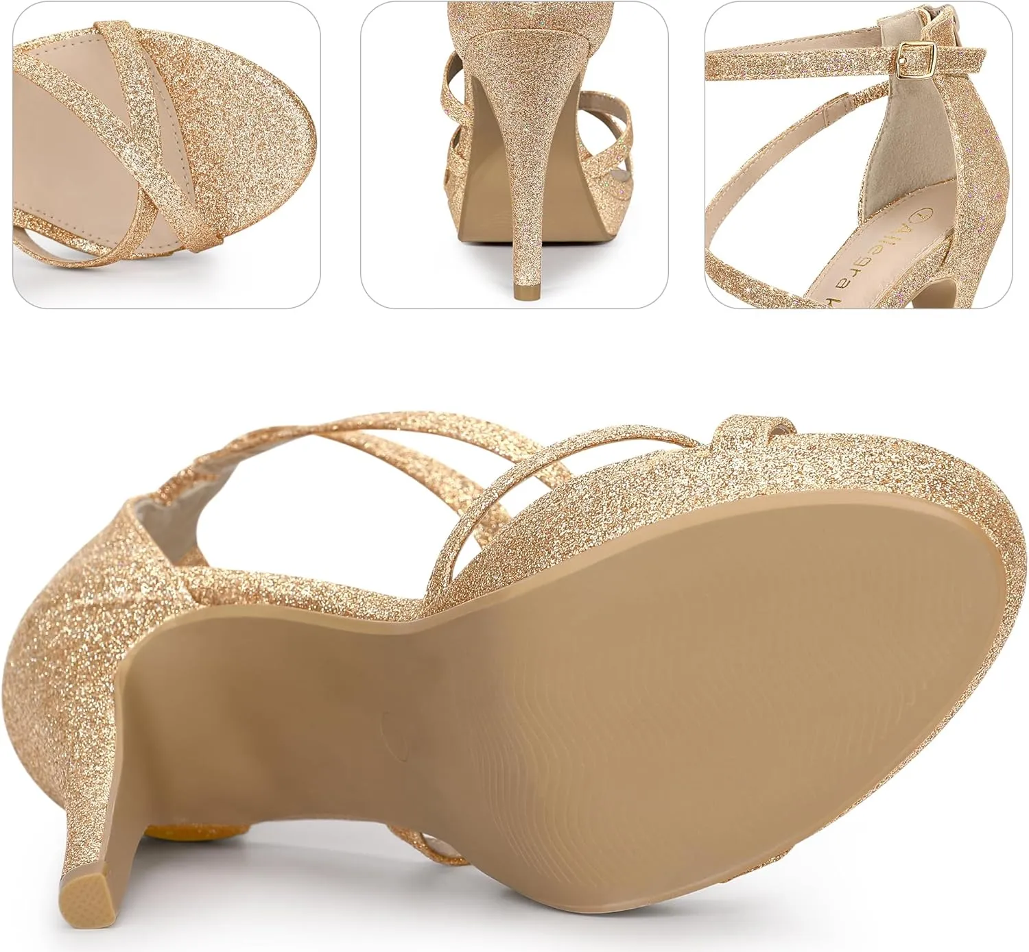 Perphy Platform Glitter Strappy Stiletto Heels Sandals for Women