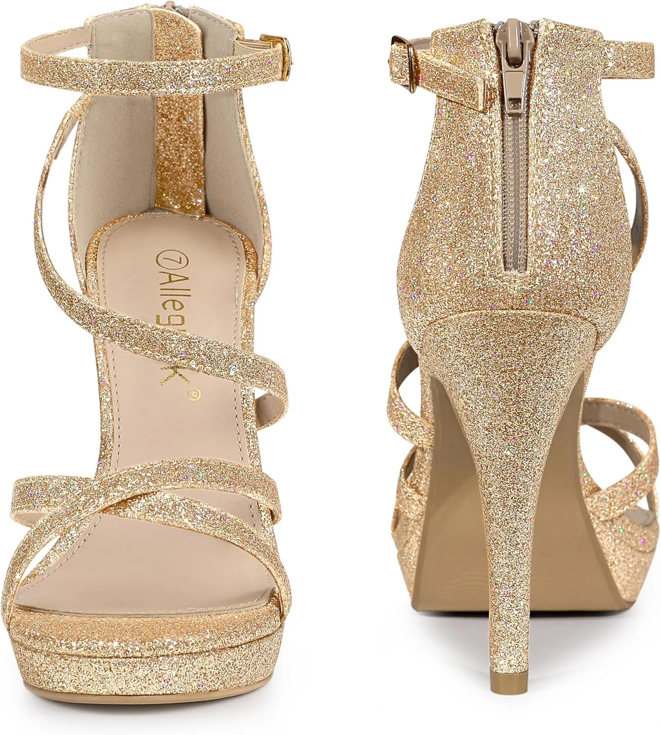 Perphy Platform Glitter Strappy Stiletto Heels Sandals for Women