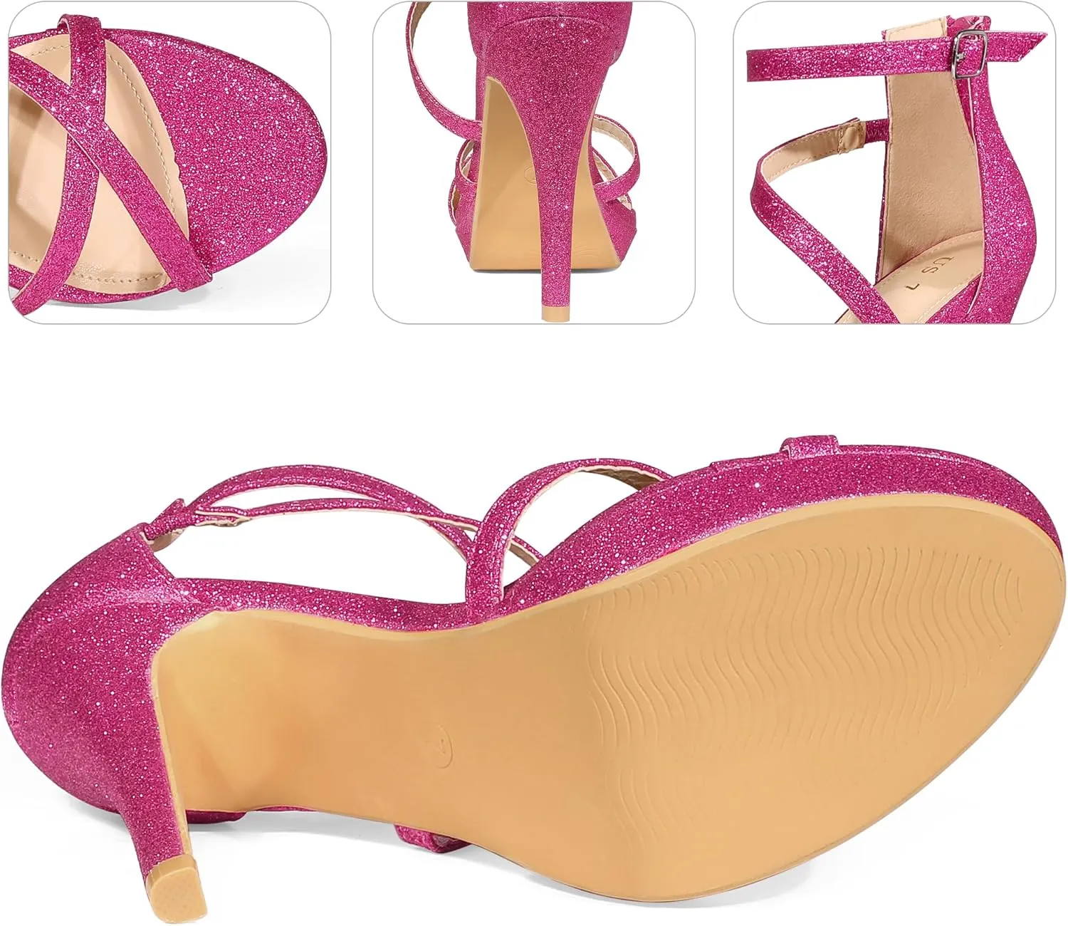 Perphy Platform Glitter Strappy Stiletto Heels Sandals for Women