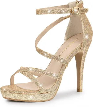 Perphy Platform Glitter Strappy Stiletto Heels Sandals for Women