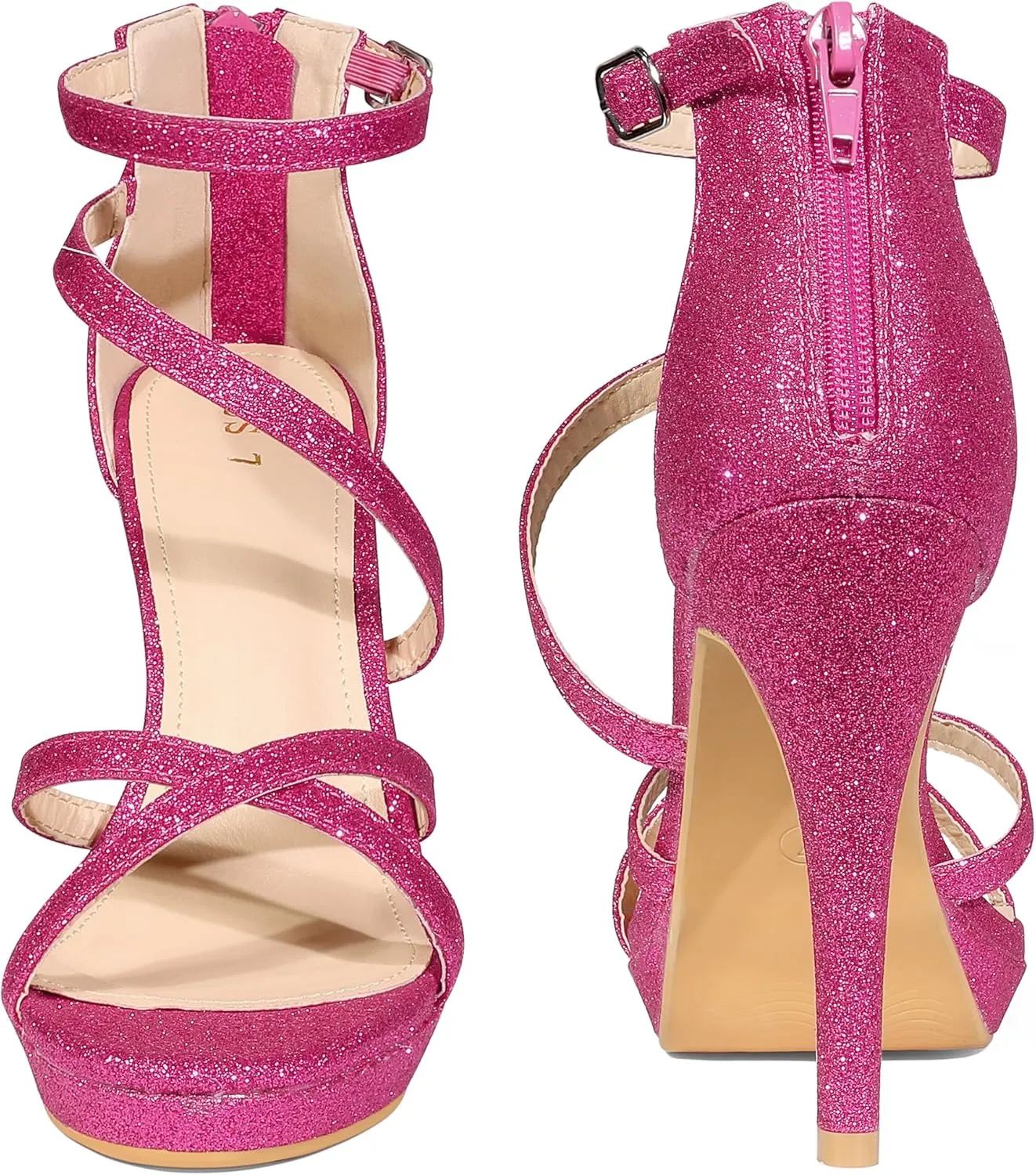Perphy Platform Glitter Strappy Stiletto Heels Sandals for Women