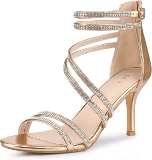 Perphy Stiletto Heel Strappy Rhinestone Heels Sandals for Women