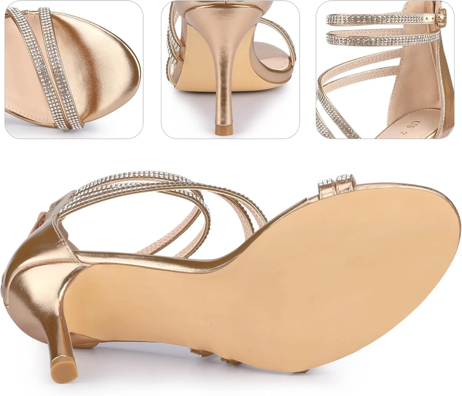 Perphy Stiletto Heel Strappy Rhinestone Heels Sandals for Women