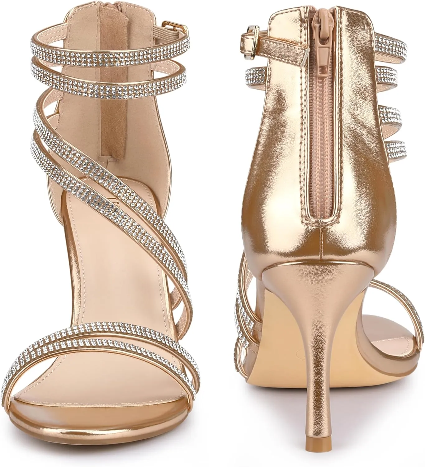 Perphy Stiletto Heel Strappy Rhinestone Heels Sandals for Women