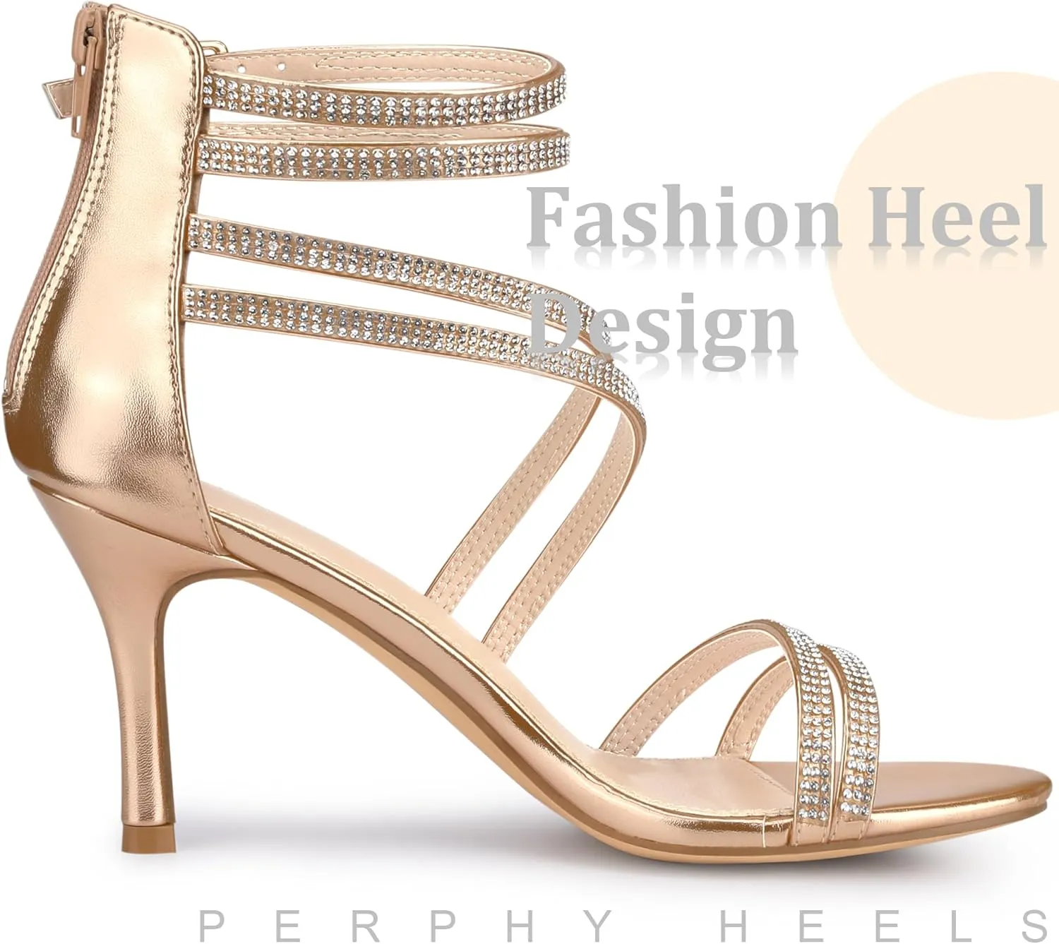 Perphy Stiletto Heel Strappy Rhinestone Heels Sandals for Women