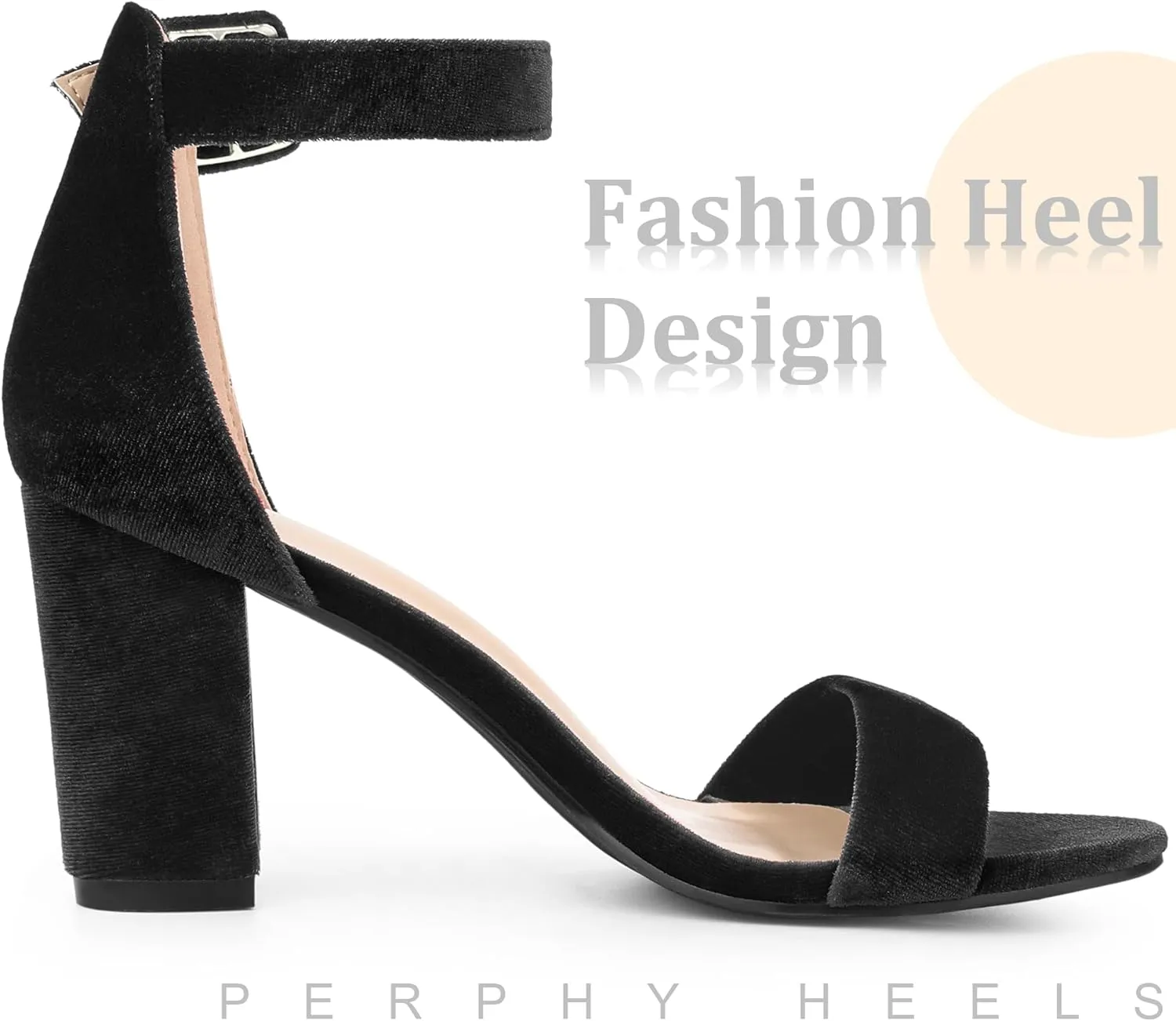 Perphy Velvet Ankle Strap Chunky Heel Sandals for Women Open Toe Dress Shoes