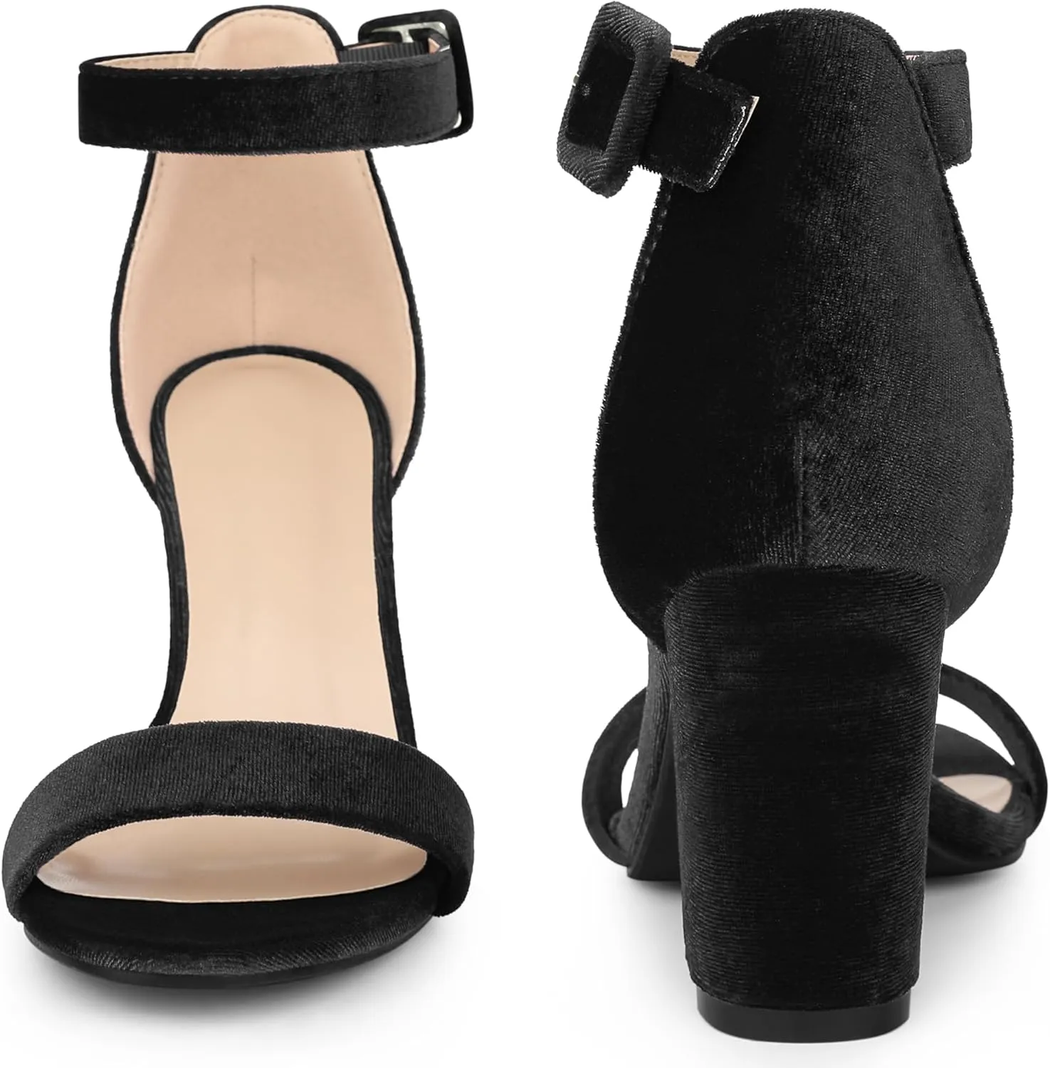 Perphy Velvet Ankle Strap Chunky Heel Sandals for Women Open Toe Dress Shoes