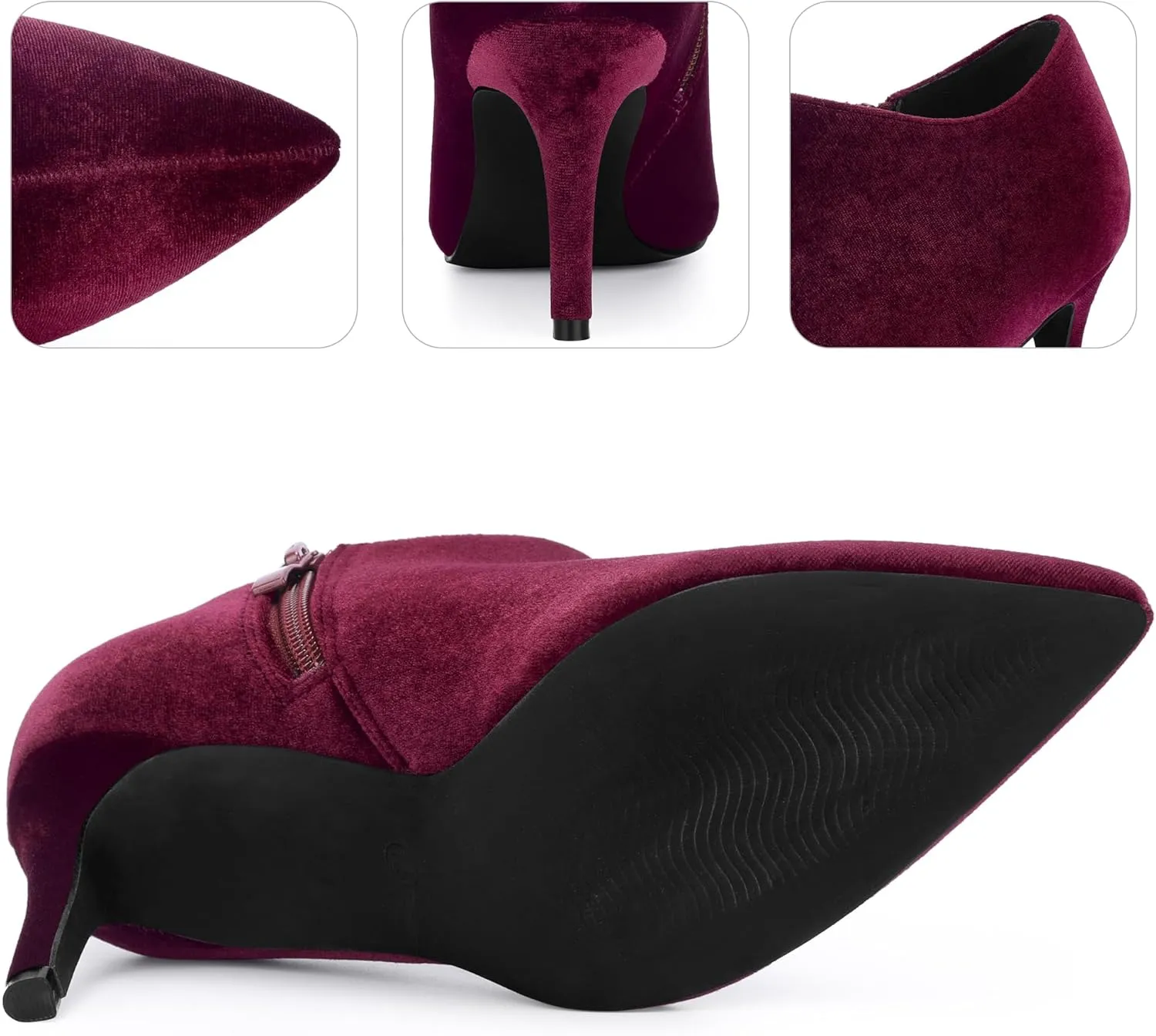 Perphy Velvet Pointy Toe Stiletto Heels Booties for Women