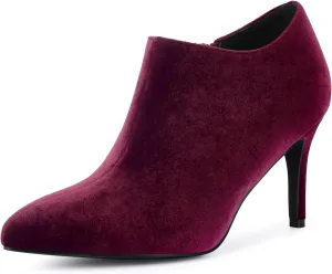 Perphy Velvet Pointy Toe Stiletto Heels Booties for Women