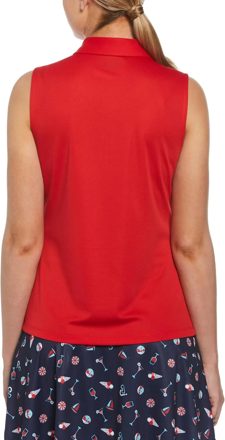 PGA TOUR Women's Airflux Sleeveless Quarter Zip Golf Polo Shirt Moisture-Wicking Fabric