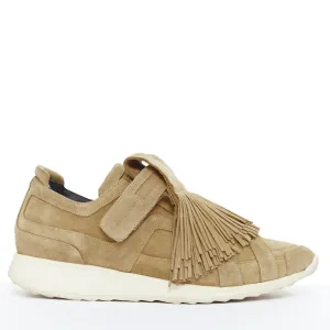 PIERRE HARDY beige suede leather fringe detail loafer sneakers EU43