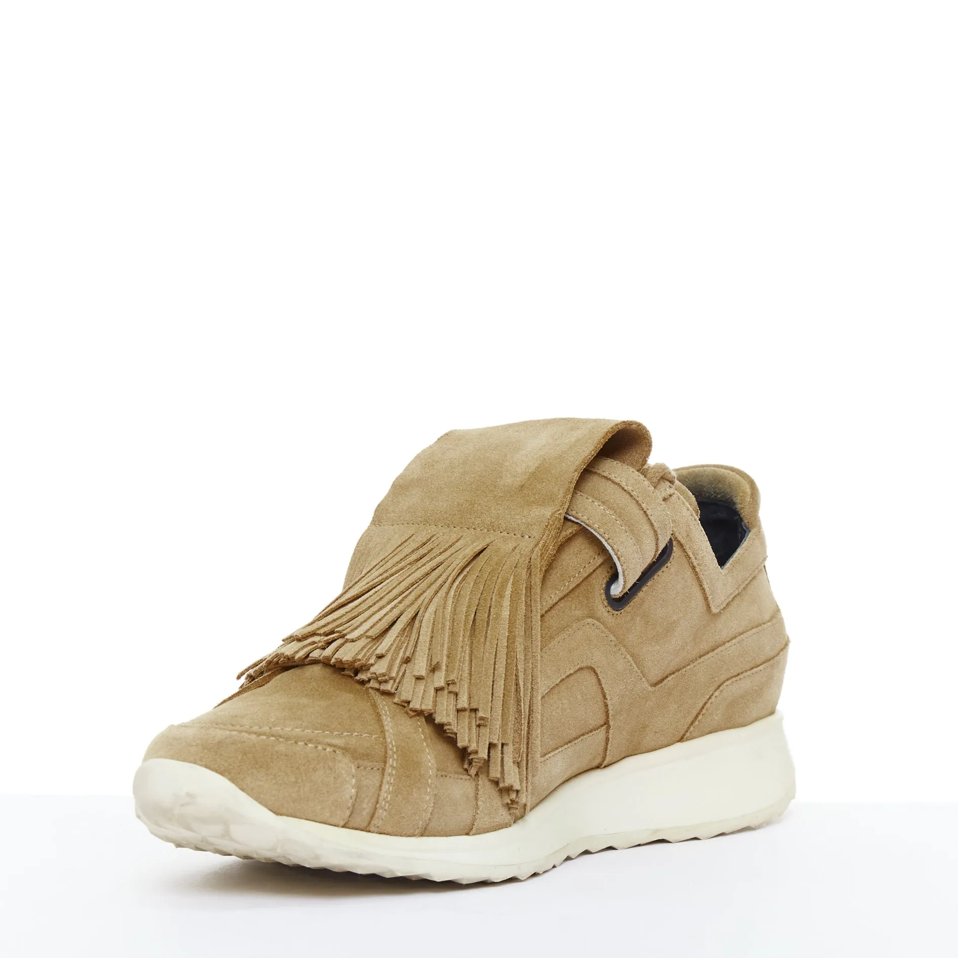 PIERRE HARDY beige suede leather fringe detail loafer sneakers EU43
