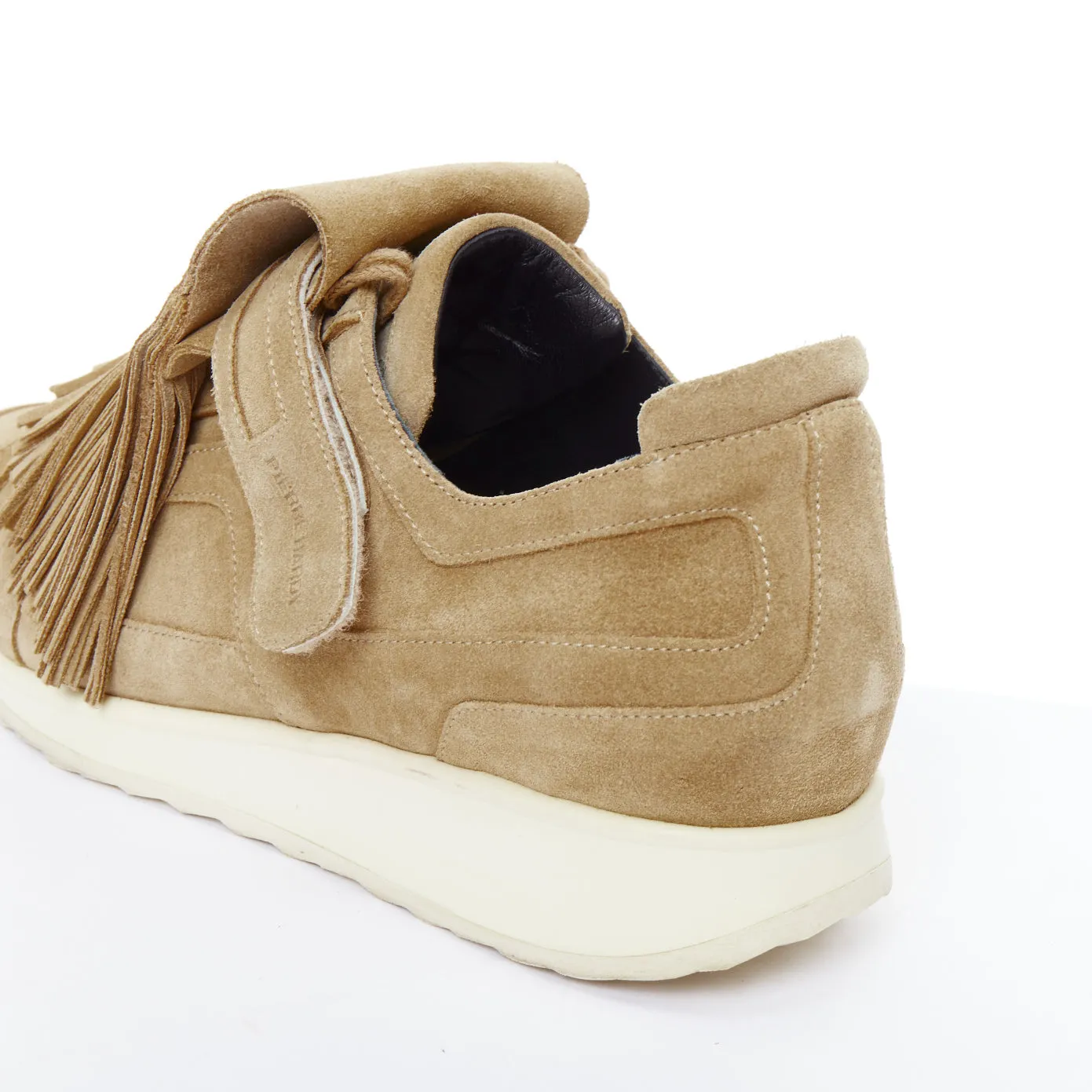 PIERRE HARDY beige suede leather fringe detail loafer sneakers EU43