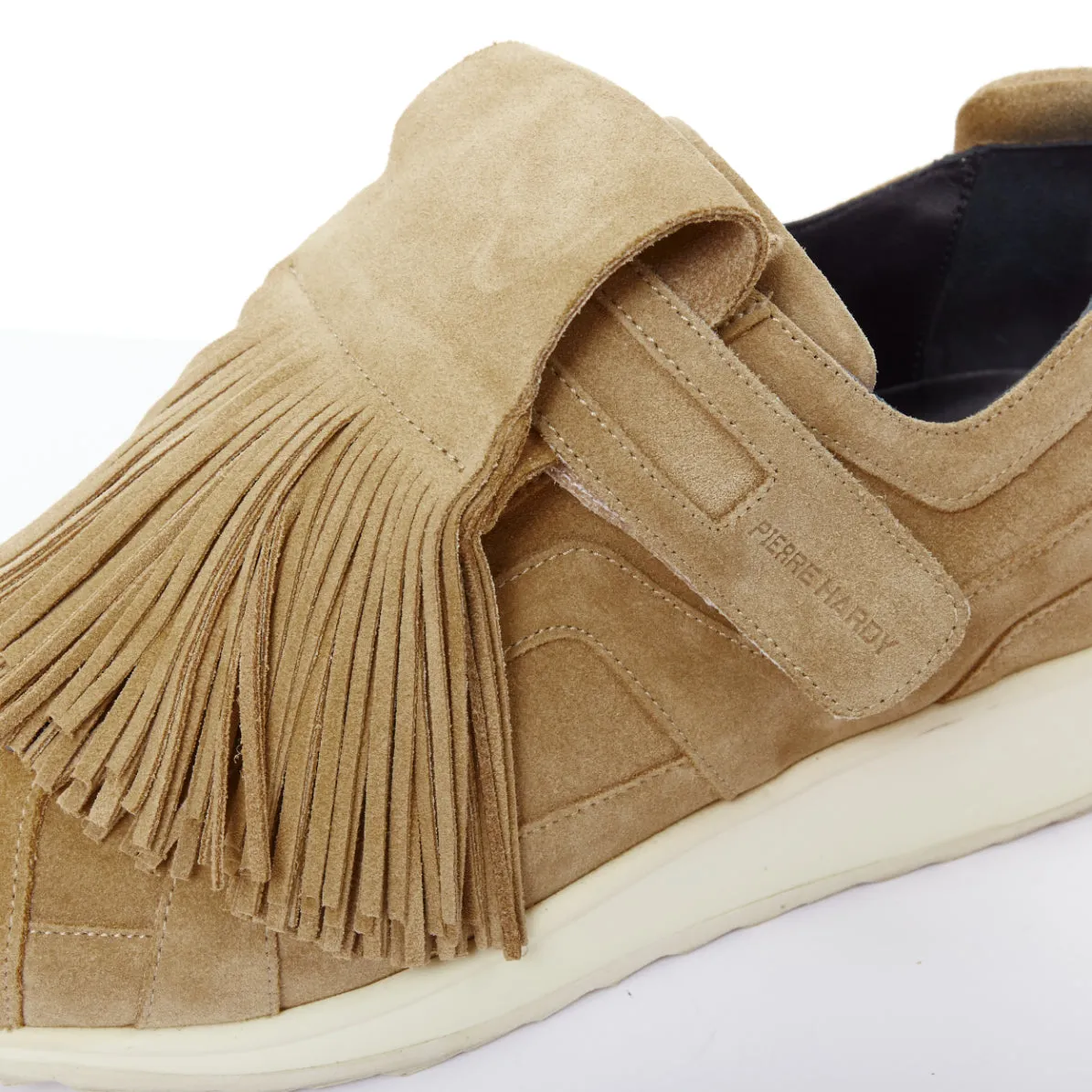 PIERRE HARDY beige suede leather fringe detail loafer sneakers EU43