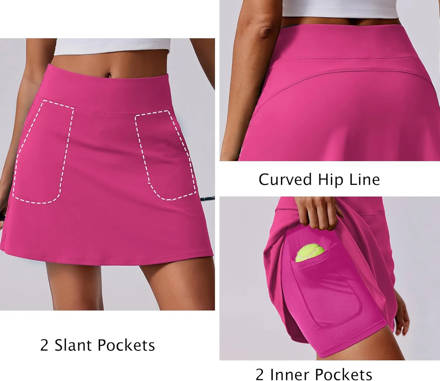 PINSPARK 18" Golf Skorts for Woman High Waisted Tennis Skirt UPF 50  Athletic Skort Skirts with 4 Pockets Workout Pickleball