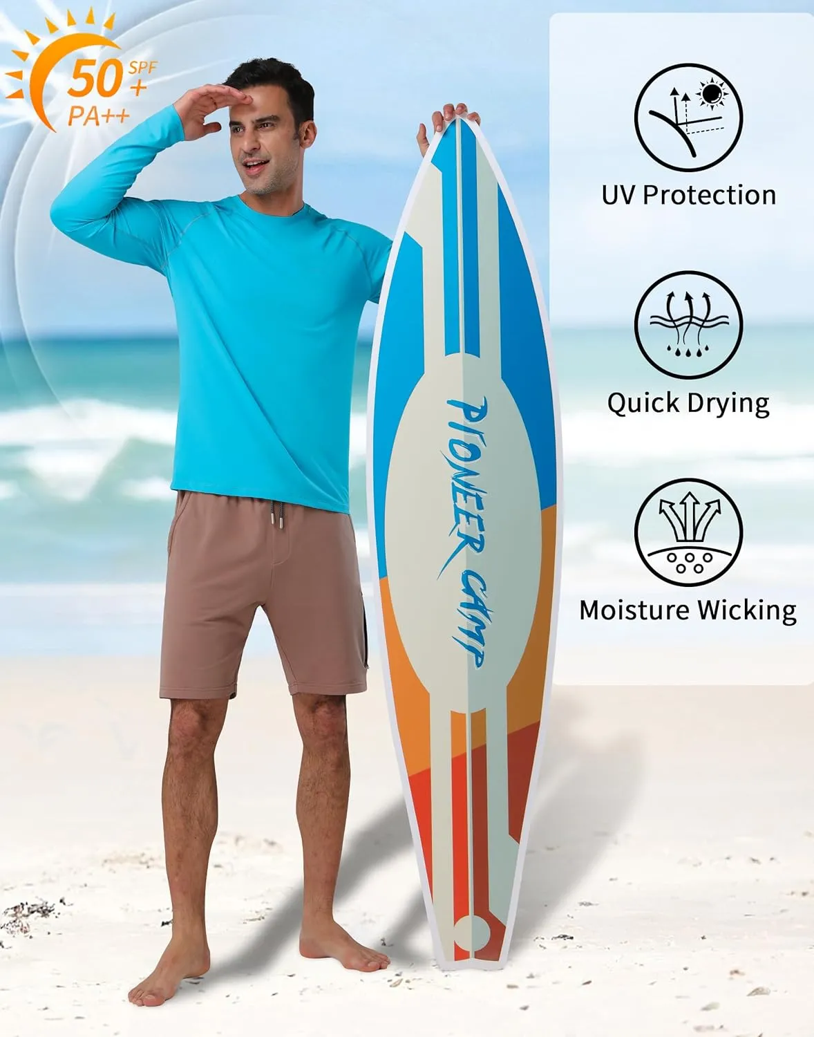 Pioneer Camp Men's Sun UV Protection SPF Shirts UPF50  Rash Guard Long Sleeve Lightweight Hiking Quick Dry Running Swim Shirt
