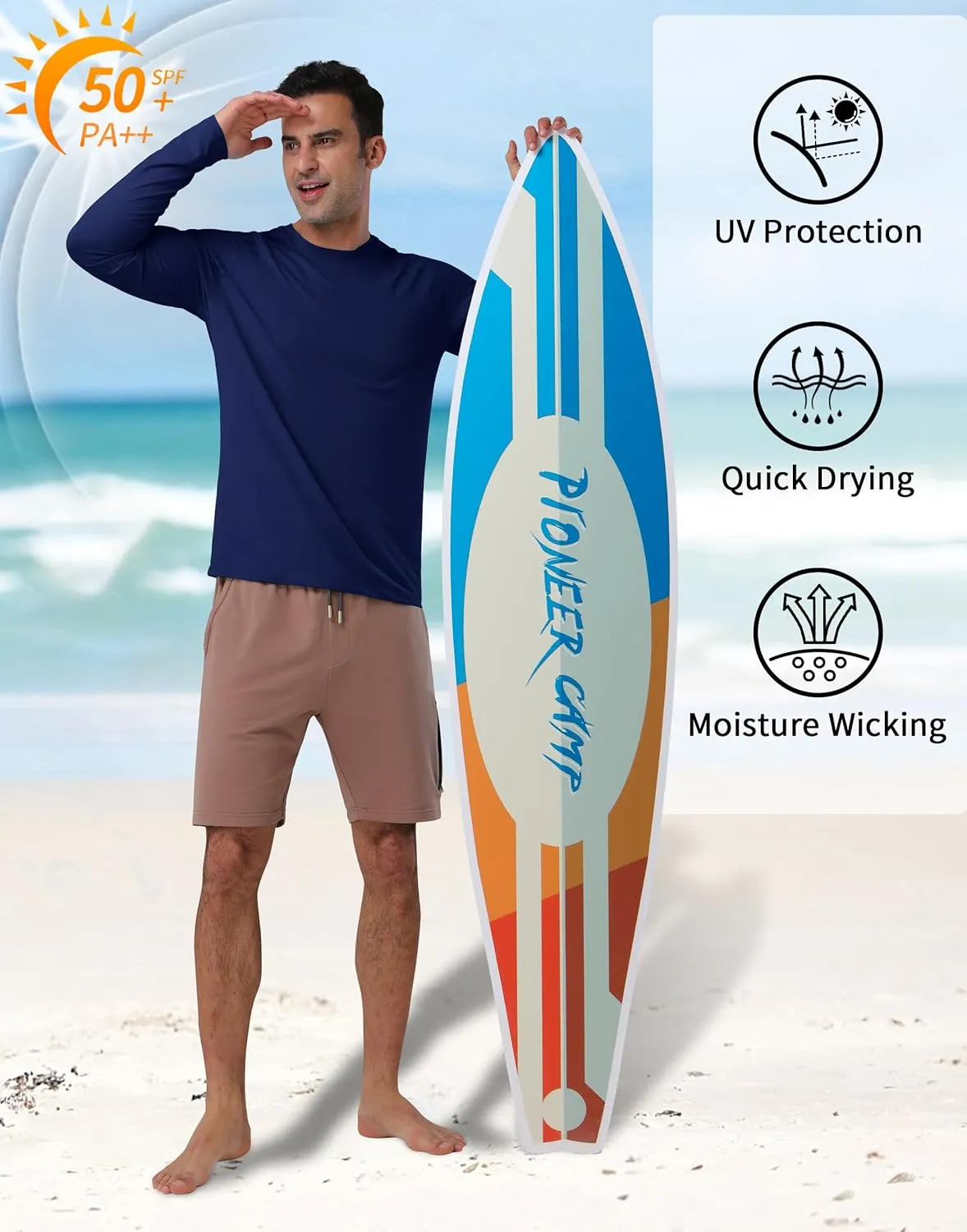 Pioneer Camp Men's Sun UV Protection SPF Shirts UPF50  Rash Guard Long Sleeve Lightweight Hiking Quick Dry Running Swim Shirt