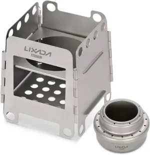 Portable Titanium Lightweight Folding Wood Stove Pocket Stove with Mini Stove for Outdoor Camping Backpacking Cooking Picnic