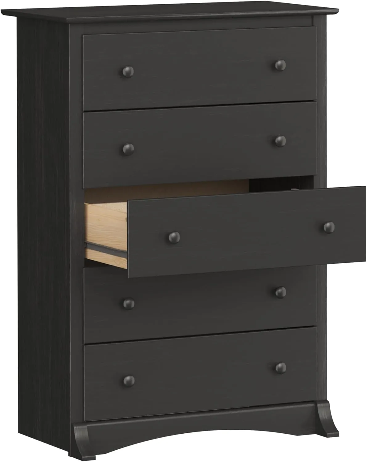 Prepac Sonoma Traditional 5-Drawer Tall Dresser for Bedroom, Functional Bedroom Dresser Chest of Drawers 17.75" D x 31.5" W x 44.75" H, Washed Black