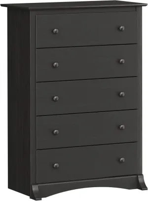 Prepac Sonoma Traditional 5-Drawer Tall Dresser for Bedroom, Functional Bedroom Dresser Chest of Drawers 17.75" D x 31.5" W x 44.75" H, Washed Black
