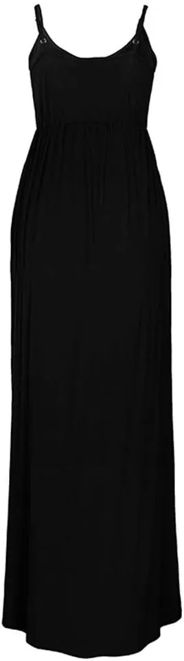 PRIMODA Women's Summer Casual Sleeveless V Neck Adjustable Spaghetti Strap Maxi Long Dress