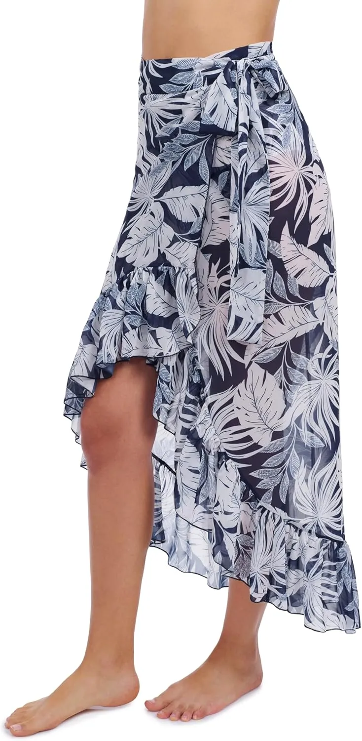 Profile by Gottex Malaya Women’s Tropical High-Low Wrap Skirt Swim Bathing Cover up with Ruffle Details - Swim Essential