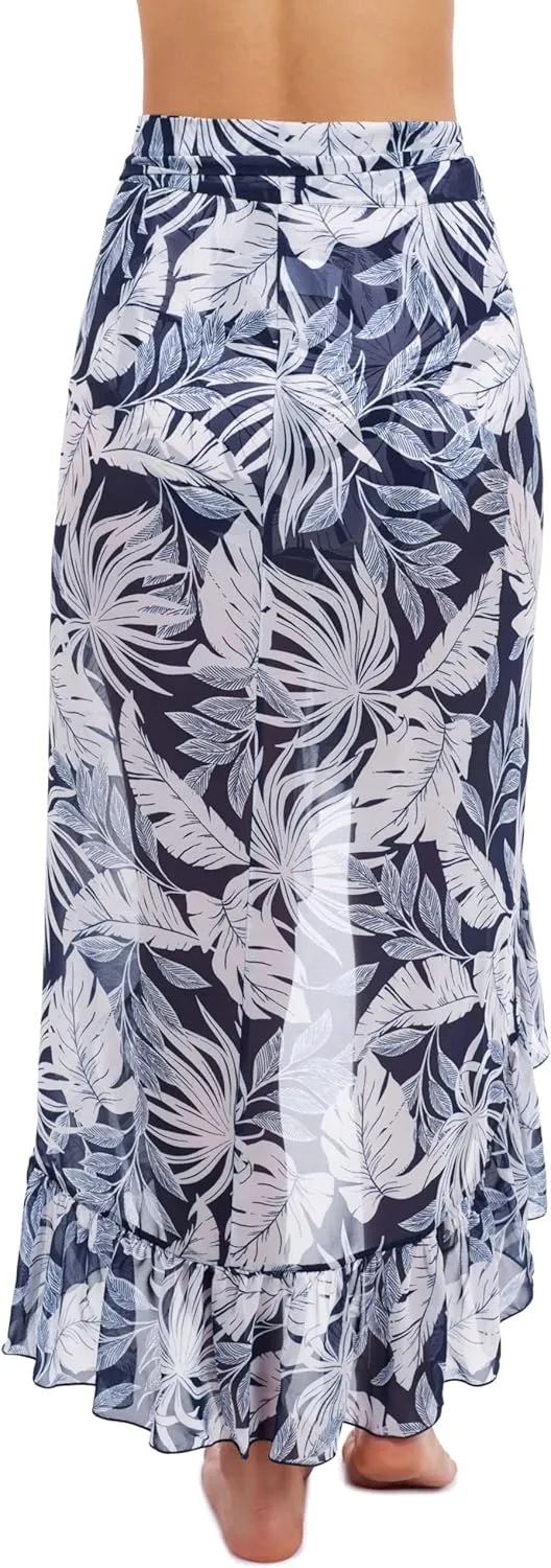Profile by Gottex Malaya Women’s Tropical High-Low Wrap Skirt Swim Bathing Cover up with Ruffle Details - Swim Essential