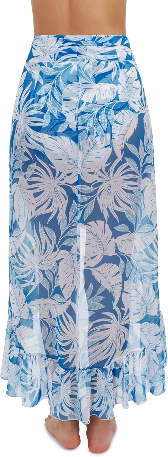 Profile by Gottex Malaya Women’s Tropical High-Low Wrap Skirt Swim Bathing Cover up with Ruffle Details - Swim Essential