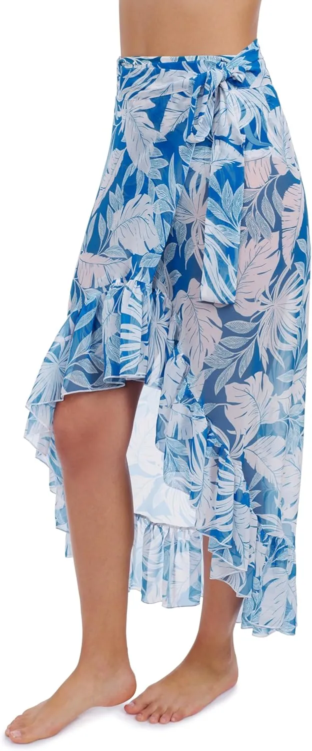 Profile by Gottex Malaya Women’s Tropical High-Low Wrap Skirt Swim Bathing Cover up with Ruffle Details - Swim Essential