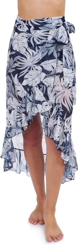 Profile by Gottex Malaya Women’s Tropical High-Low Wrap Skirt Swim Bathing Cover up with Ruffle Details - Swim Essential