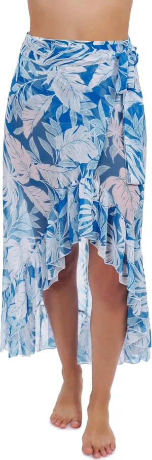 Profile by Gottex Malaya Women’s Tropical High-Low Wrap Skirt Swim Bathing Cover up with Ruffle Details - Swim Essential
