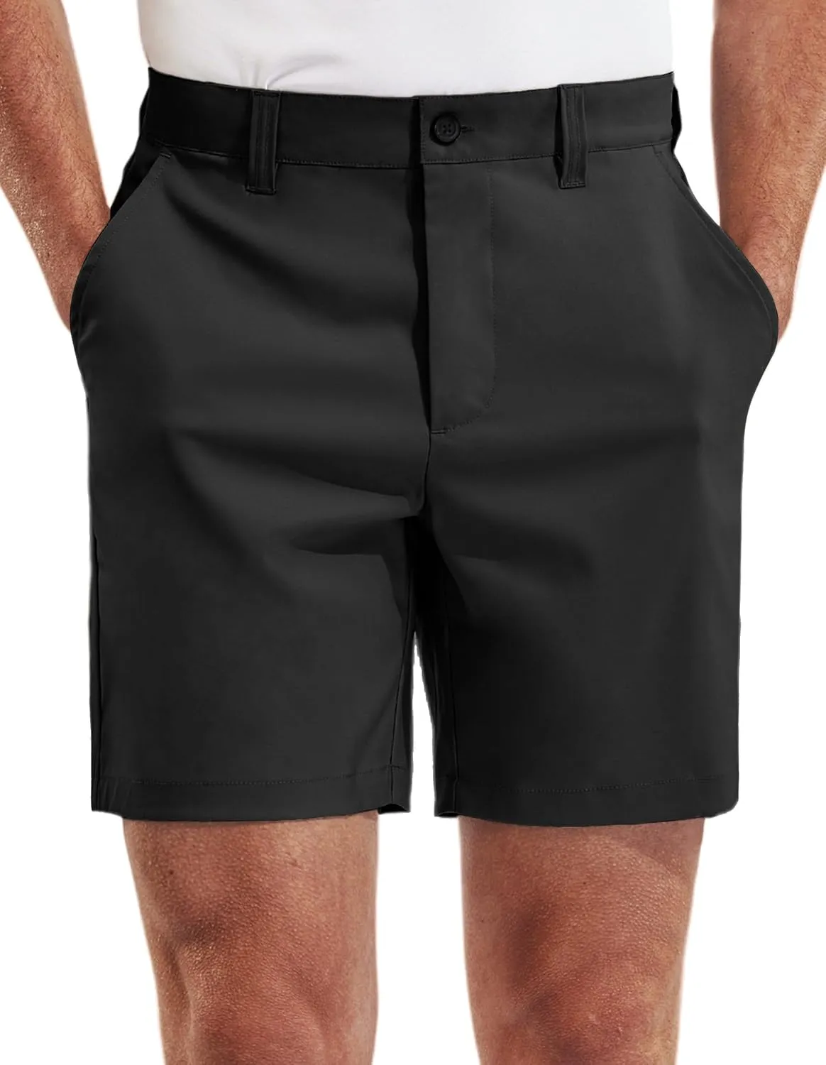 PULI Men's Golf Dress Shorts Flat Front Hybrid 7 Inch Lightweight Quick Dry Chino Casual with Pockets