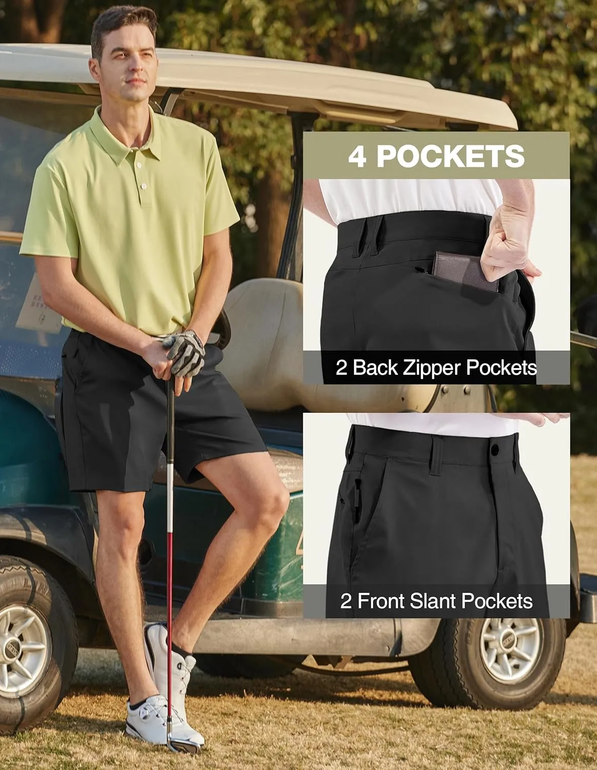 PULI Men's Golf Dress Shorts Flat Front Hybrid 7 Inch Lightweight Quick Dry Chino Casual with Pockets