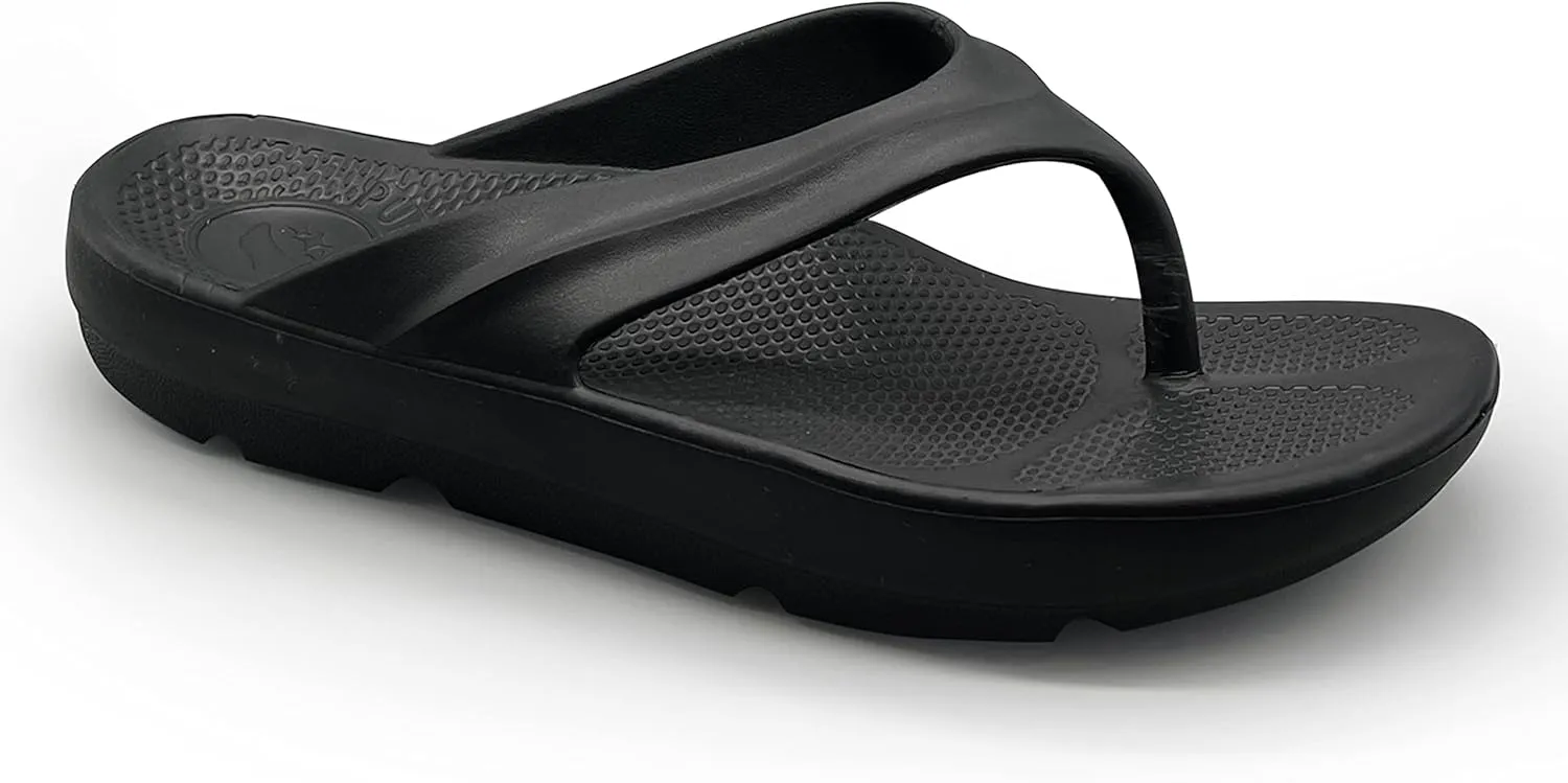 Pure Stride Therapeutic Flip Flops, Orthotic Thong Sandals for Plantar Fasciitis, Metatarsal and Heel Spurs, Feet Pain Relief and Arch Support - Black, Men’s Size 12