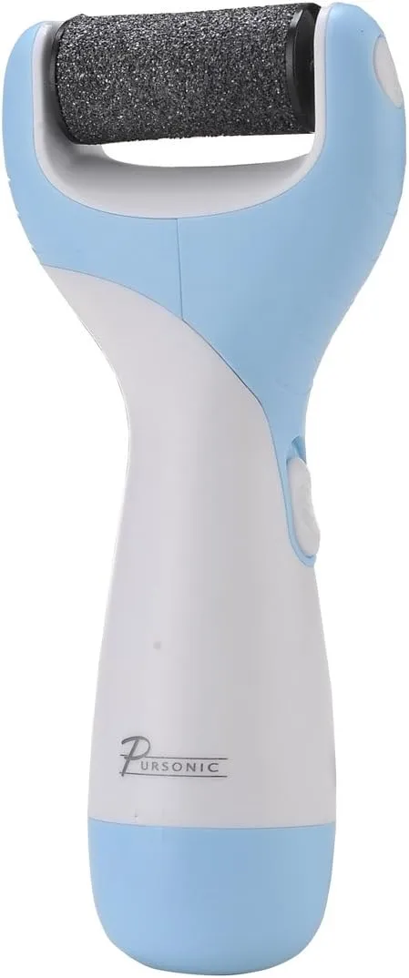 Pursonic Foot Callus Remover Battery-Operated Electric Foot Scrub Pedicure Tool- Electronic Foot File Dead Skin Remover for Feet with 2 Spinning Foot Pumice Heads for Cracked Skin