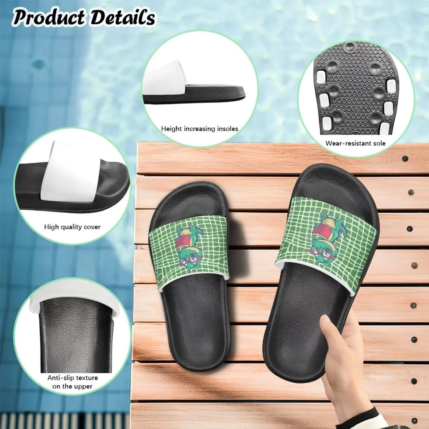 Quick-Dry EVA Kids Sandals Non-Slip Lightweight Slides for Bathroom Pool & Outdoor Play for Little/Big Kids Size 11-3