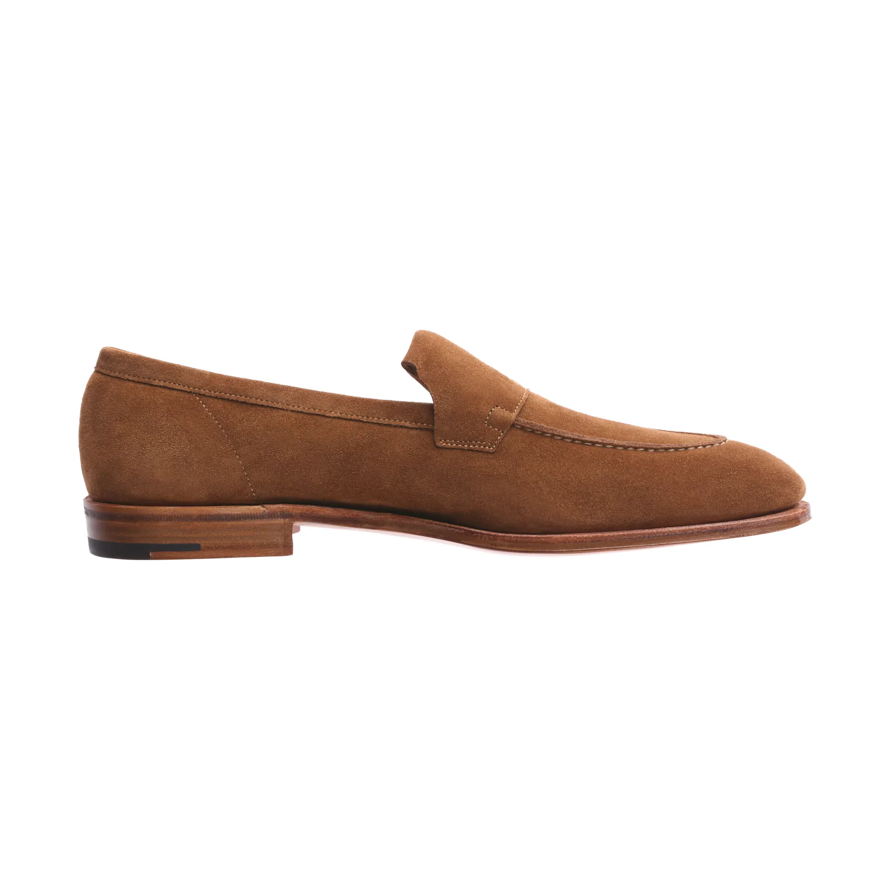 "Aley" Suede Loafer with Hand-Stitched Apron in Brown